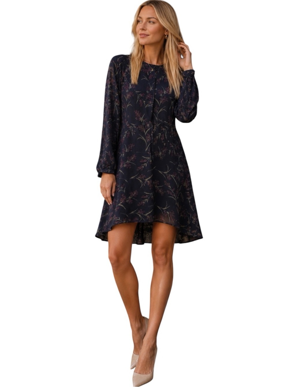 Theory Bellflower Silk Floral Shift Dress Navy Size 2 NWOT